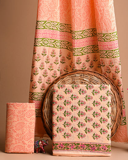 Premium Peach Hand Block Printed Cotton Suit With Cotton Duptta CFCOTMU25