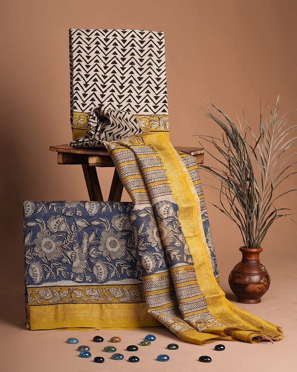 Premium Hand Print Maheshwari Silk Suit Set COMAHMA06