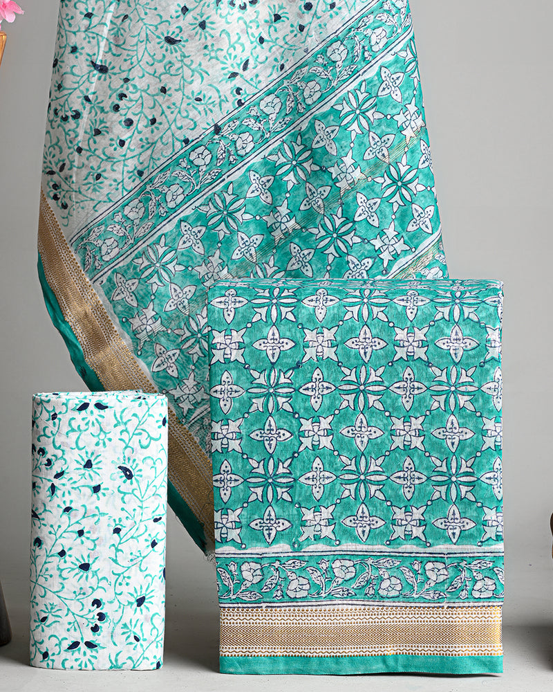 Elegant Sanganeri Print MAHESWARI Silk Suit Set  CFMAHMA05
