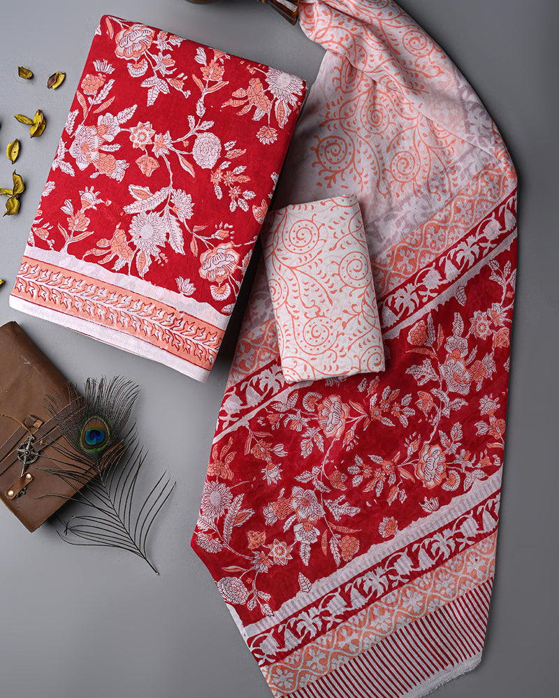 Sanganeri Hand Block Print Cotton Suit Sets With Cotton Dupatta COCOTMU08