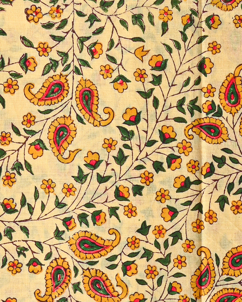Beautiful Yellow Sanganeri Hand Block Print Cotton Suit Sets With Cotton Dupatta CFCOTMU39