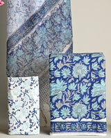 Blue Floral Jaal Cotton Suit With Kota Doria Dupatta COCOTKO02