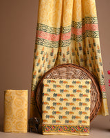 Yellow Sanganeri Hand Block Print Cotton Suit Sets With Cotton Dupatta COCOTMU09