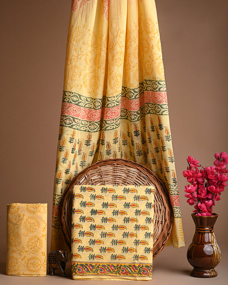 Sanganeri Hand Block Print Cotton Suit Sets With Cotton Dupatta COCOTMU09