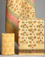 Adorable Yellow Premium Hand Block Printed Cotton Suit With Cotton Dupatta COCOTMU06