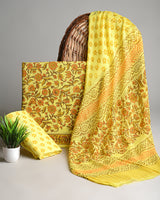 New Yellow Jaal Sanganeri Rapid Printed Cotton Suit With Chiffon Dupatta CFCOTCH26