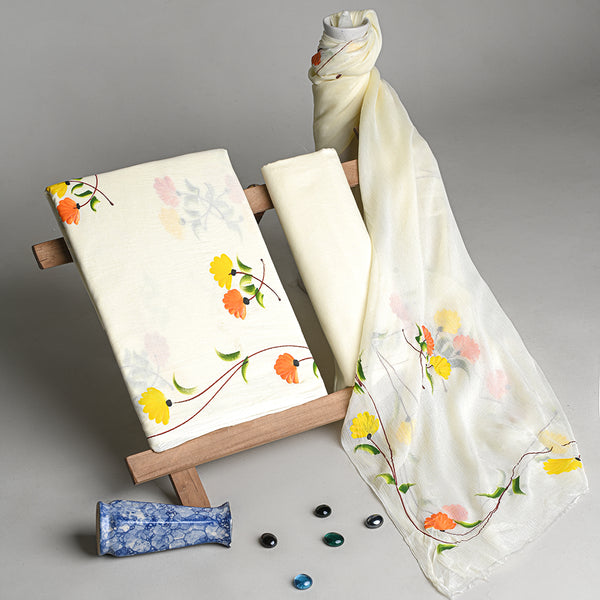 Traditional Hand Painted Cotton Sets With Chiffon Dupatta COCOTCH12