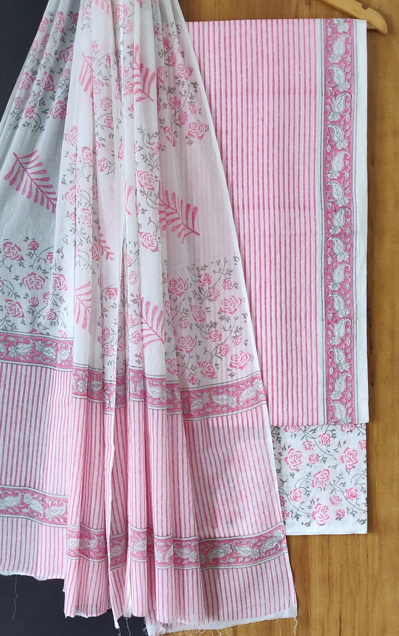 Pink and White Sanganeri Print Suit