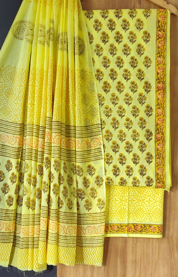 Premium Yellow Hand Block Printed Cotton Suit With Cotton Duptta CFCOTMU27