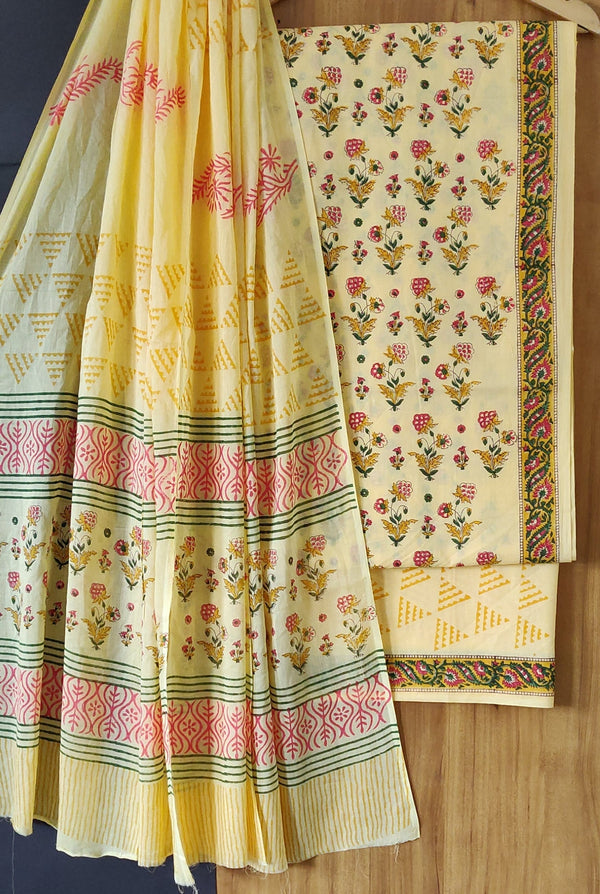 Yellow Premium Hand Block Printed Cotton Suit With Cotton Duptta COCOTMU06