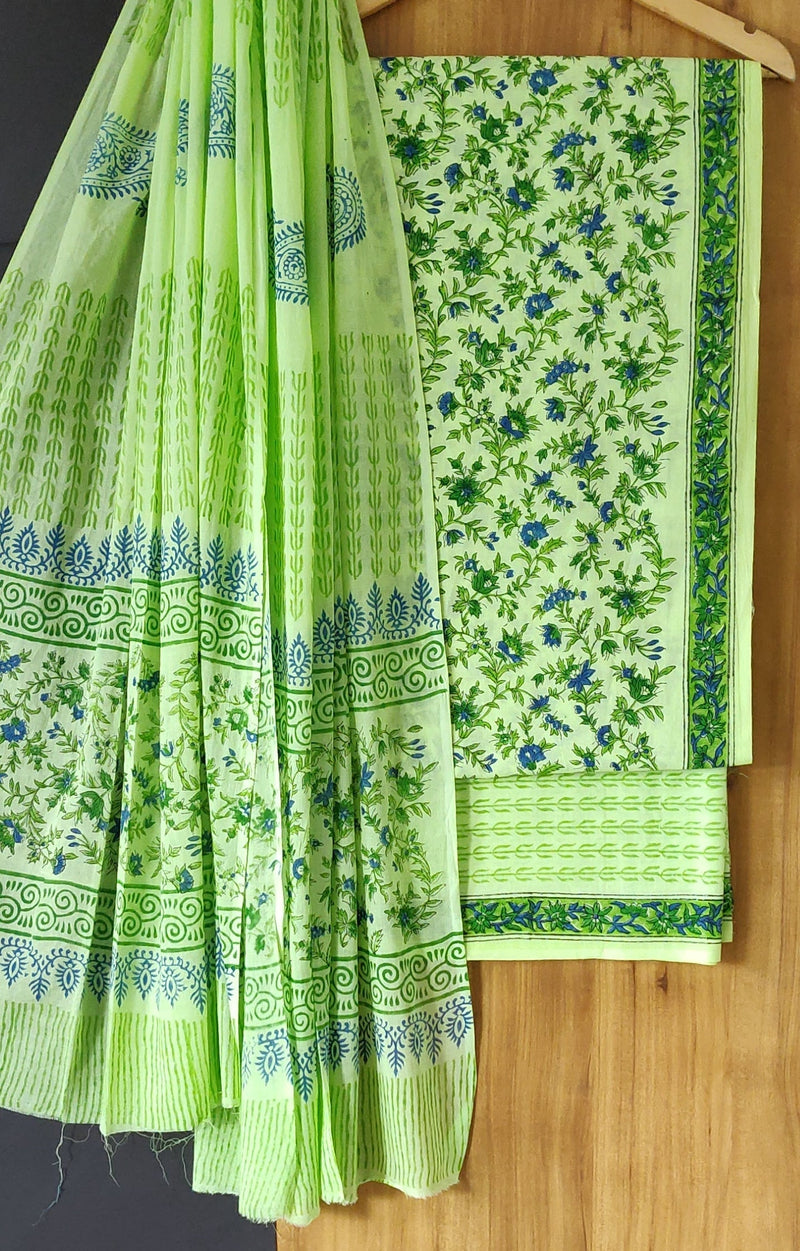 Premium Green Colour Hand Block Printed Cotton Suit With Cotton Duptta COCOTMU11