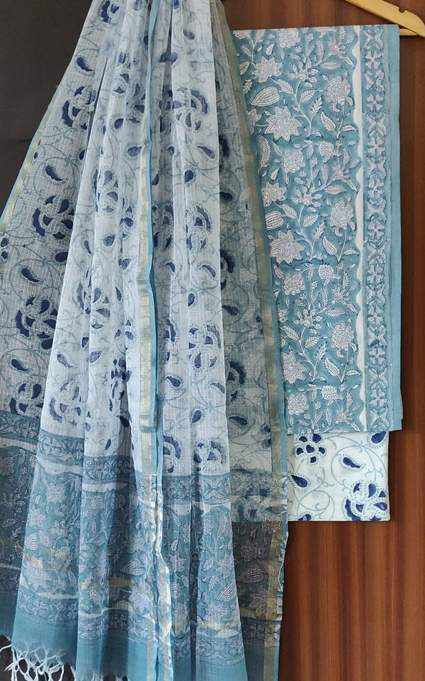 Traditional Blue  Hand Block Print Cotton Sets With Kota Dupatta COCOTKO13