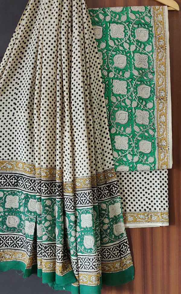 Exclusive Black and Green Premium Hand Block Printed Cotton Suit With Cotton Duptta COCOTMU04