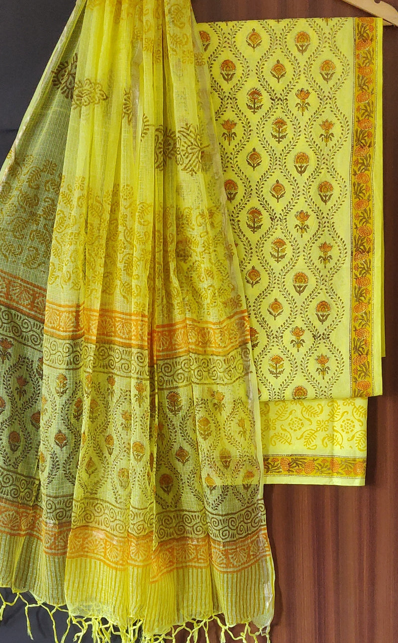 Traditional Hand Block Print Cotton Sets With Kota Dupatta CFCOTKO21