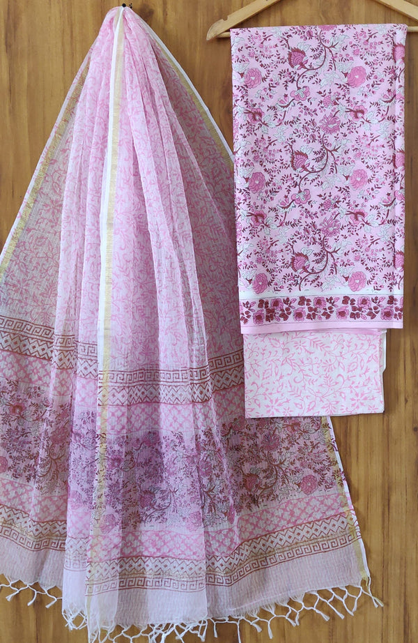 Traditional  Pink Hand Block Print Cotton Sets With Kota Dupatta COCOTKO01