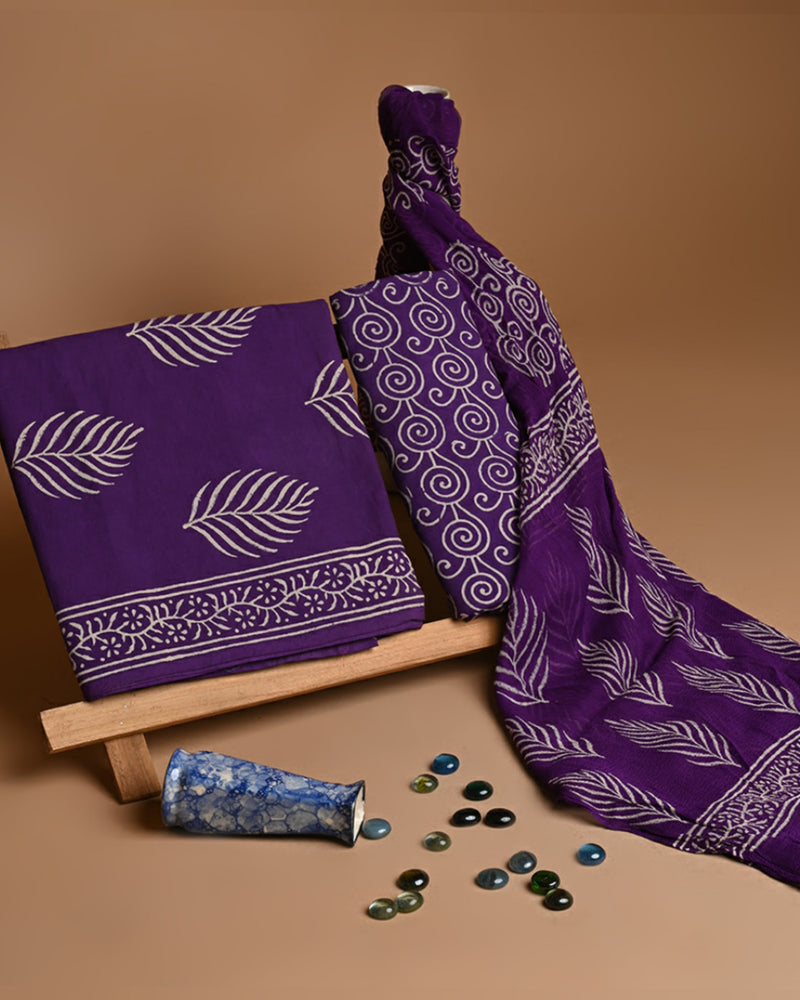 New  Purple Hand Painted Cotton Suit With Chiffon Dupatta COCOTCH06