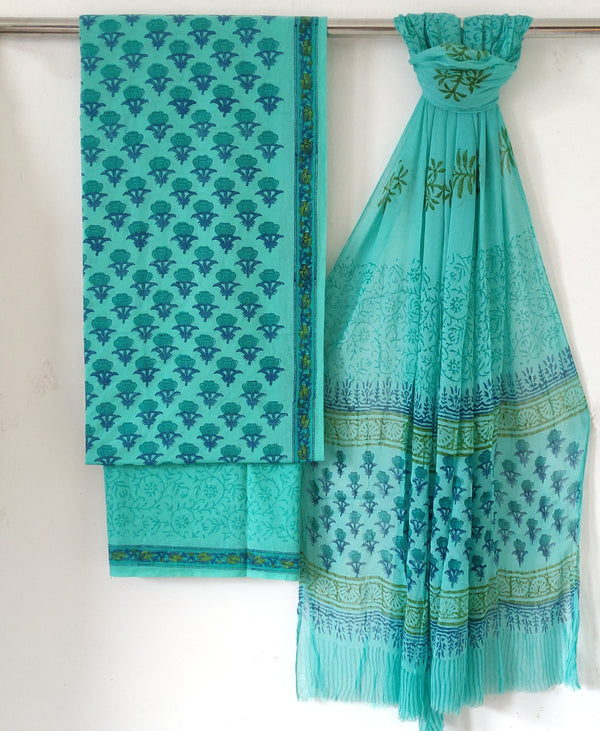 New Blue  Tine and Dye Printed Cotton Suit With Chiffon Dupatta (COCOTCH10)