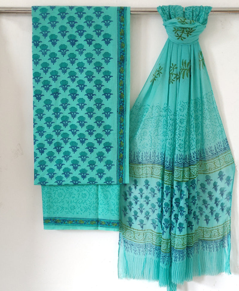 New Blue  Tine and Dye Printed Cotton Suit With Chiffon Dupatta (COCOTCH10)
